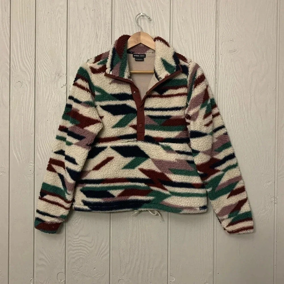 Prana Polar Escape Snap Up cream burgundy tribal teddy pullover | size M - Picture 9 of 9